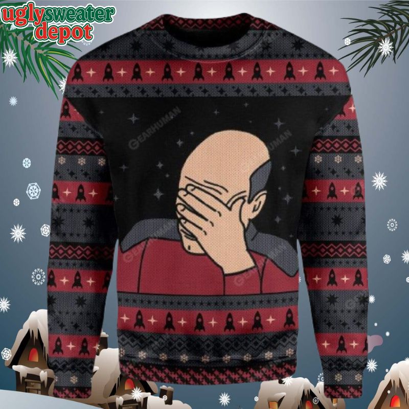 Star Trek Picard Facepalm Ugly Christmas Sweater