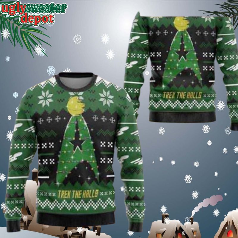 Trek The Halls Pine Tree Star Treks Ugly Christmas Sweater