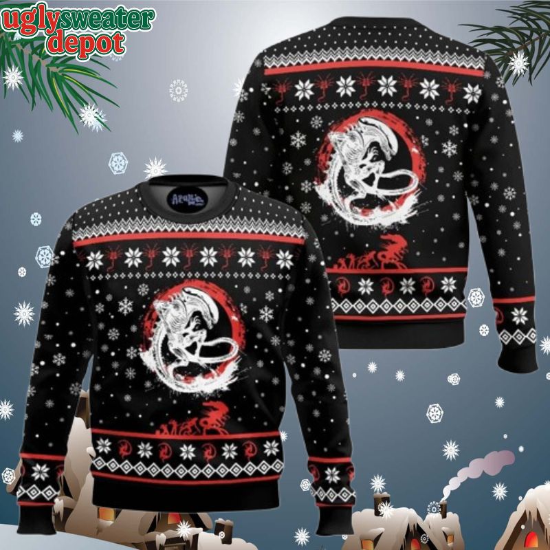 Xenomorph Alien Snowflake Pattern Ugly Christmas Sweater
