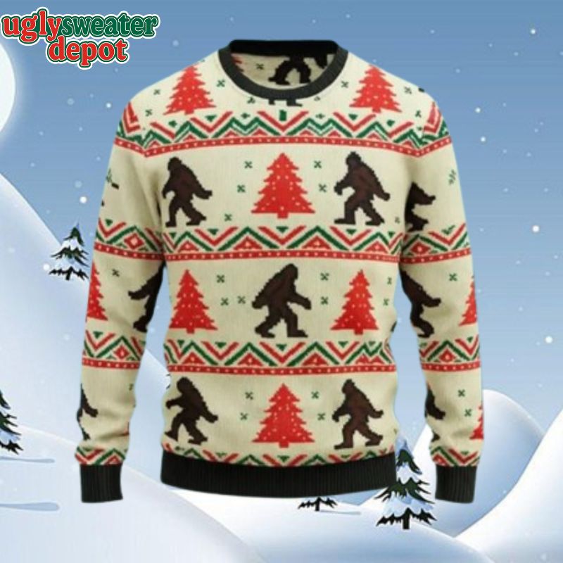 Awesome Bigfoot Pine Tree Simple Design Ugly Christmas Sweater