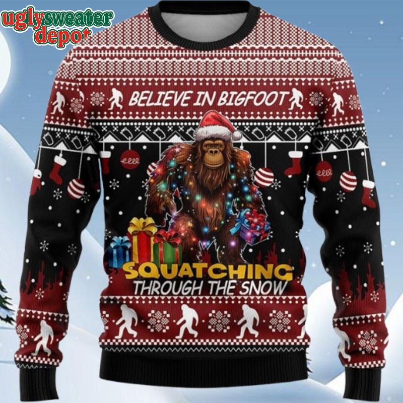 Belive In Bigfoot Led Decor Christmas Gift Ugly Christmas Sweater