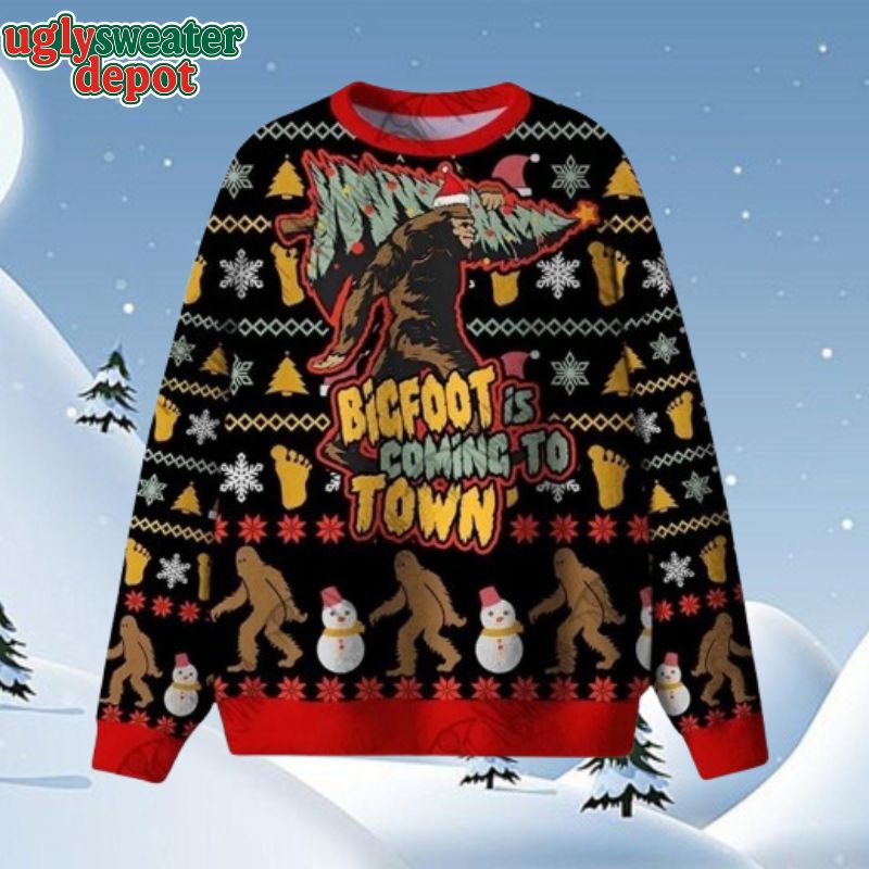 Bigfoot is Coming to Town Ugly Christmas Sweater