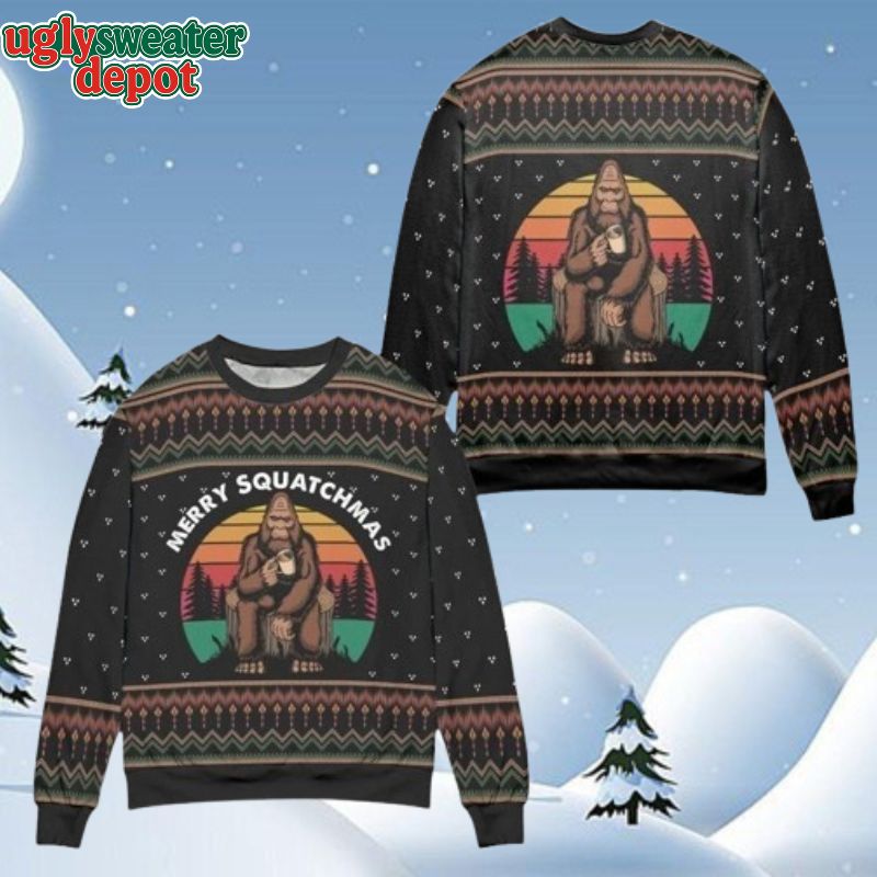 Bigfoot Merry Squatchmas Coffee Moment Ugly Christmas Sweater