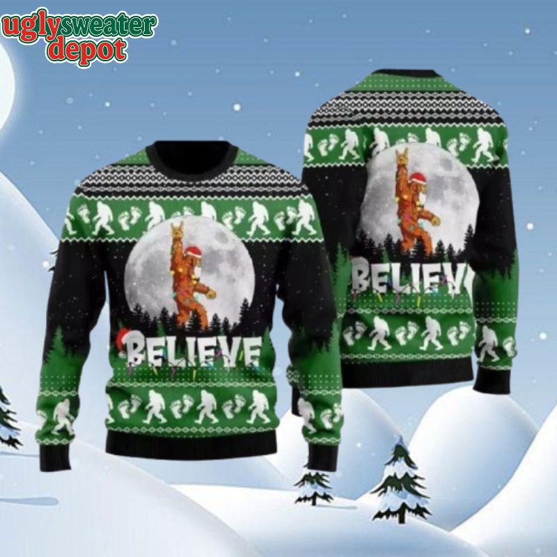 Bigfoot Santa Believe Funny Ugly Christmas Sweater