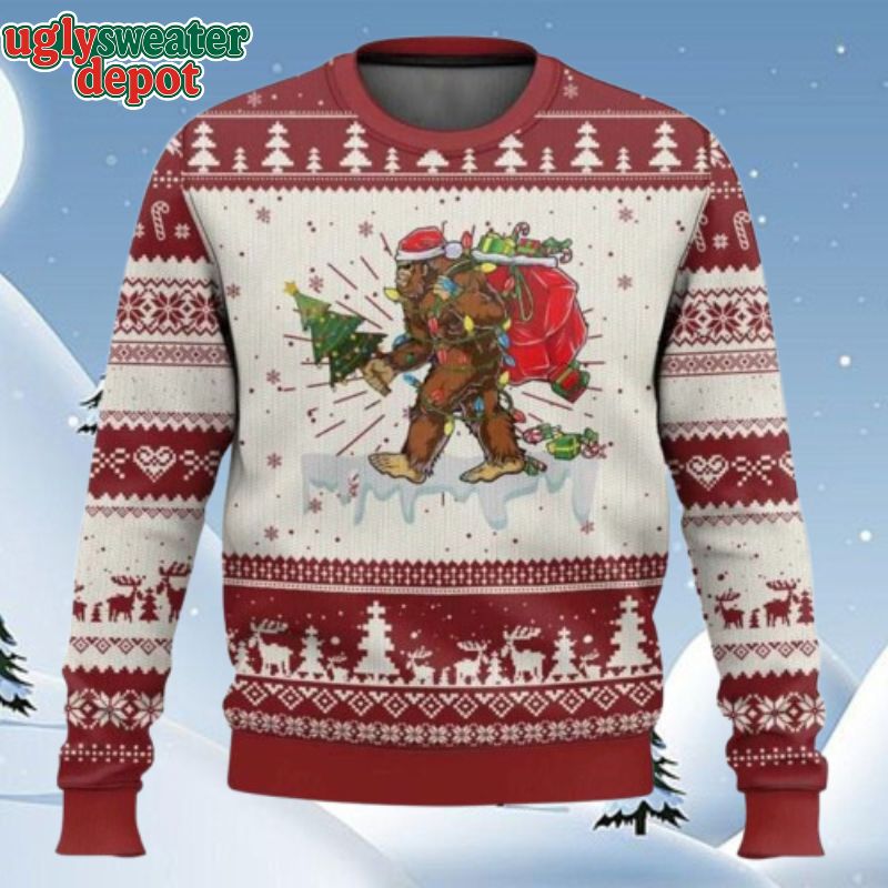Bigfoot Santa Delivery Gift Funny Ugly Christmas Sweater