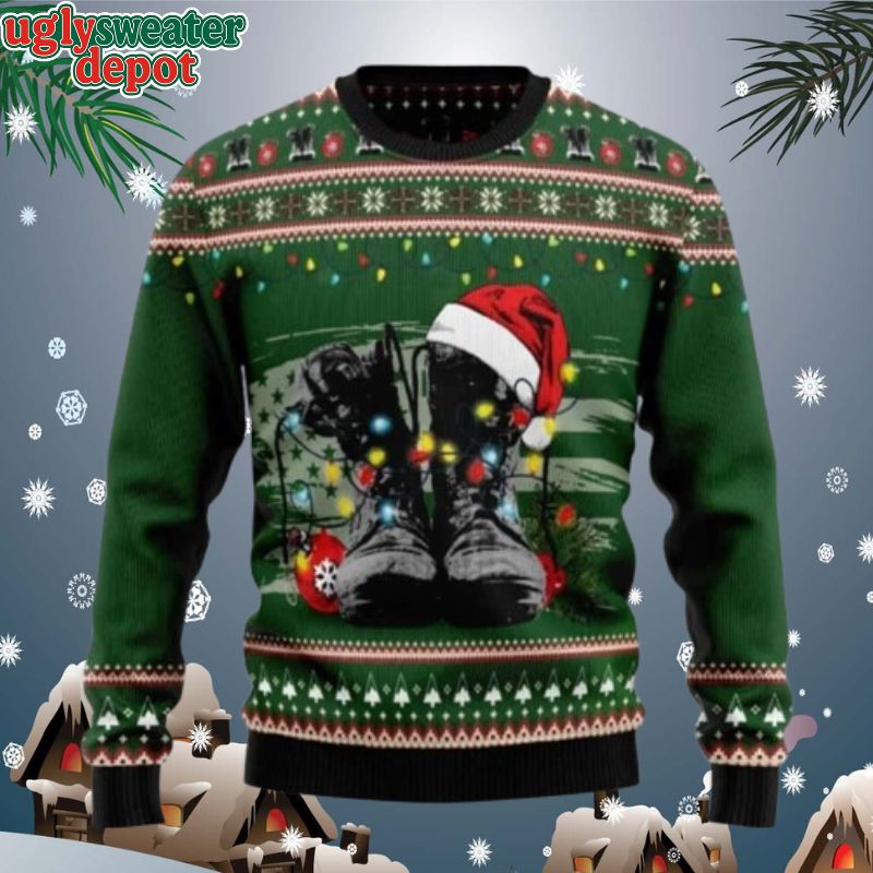 Boot Proud Honor The Fallen Veterans Ugly Christmas Sweater