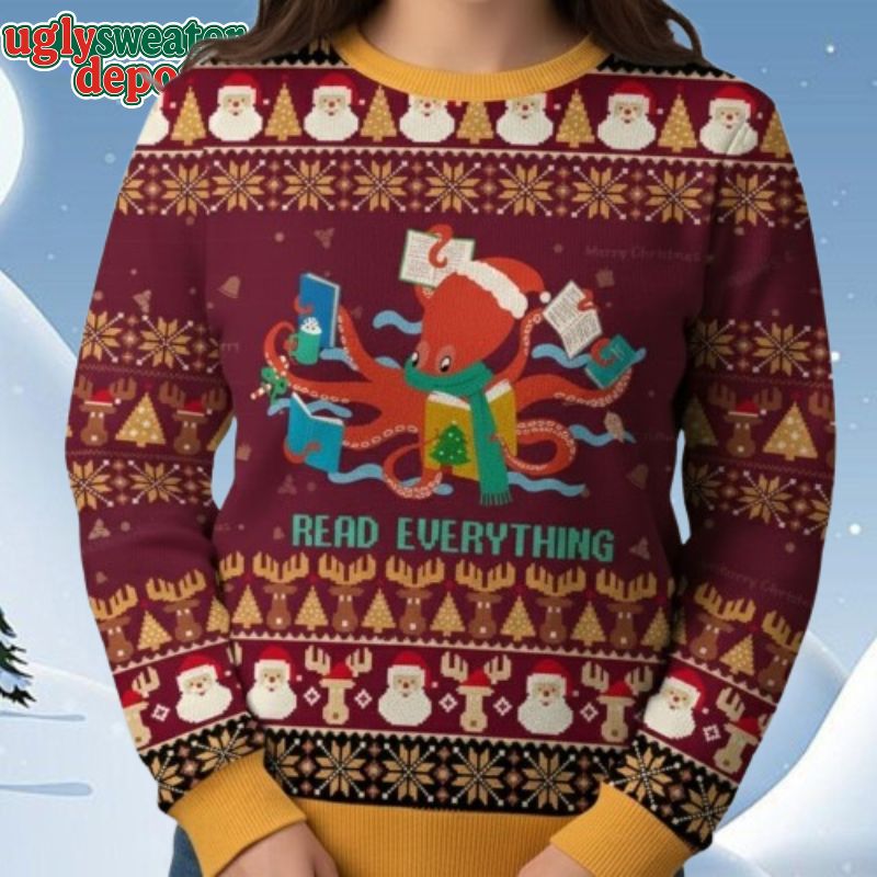 Christmas Octopus Read Everything Ugly Sweater