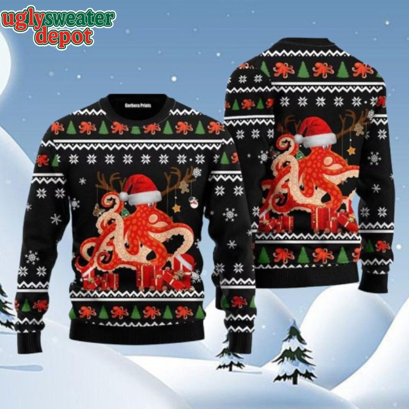 Christmas Red Octopus Reindeer Ugly Christmas Sweater