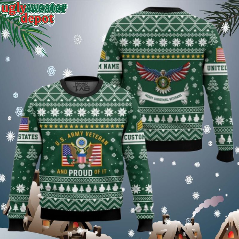 Custom Name And Rank US Army Proud Veteran Ugly Christmas Sweater
