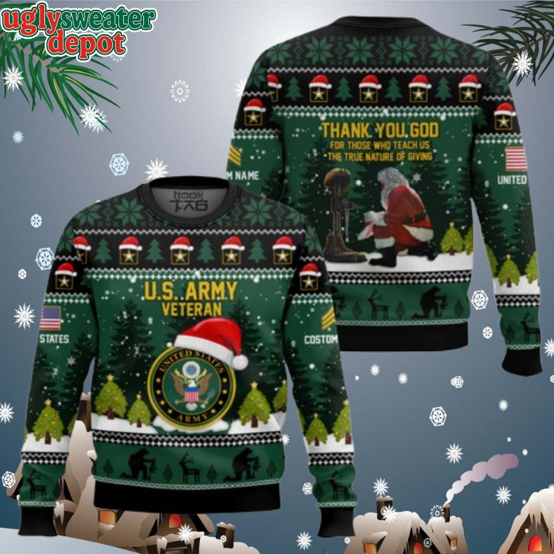 Custom Name And Rank US Army Thank You God Ugly Christmas Sweater