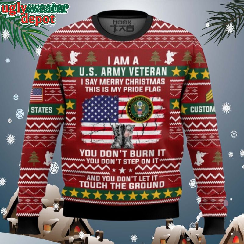 Custom Name And Rank US Army This Is My Pride Flag Ugly Christmas Sweater