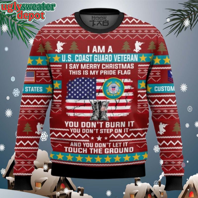 Custom Name And Rank US Coast Guard This Is My Pride Flag Ugly Christmas Sweater