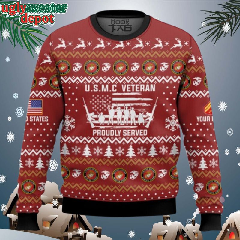 Custom Name And Rank US Marine Corps Merry Xmas Brothers And Sisters Ugly Christmas Sweater