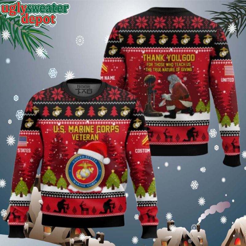 Custom Name And Rank US Marine Corps Thank You God Ugly Christmas Sweater