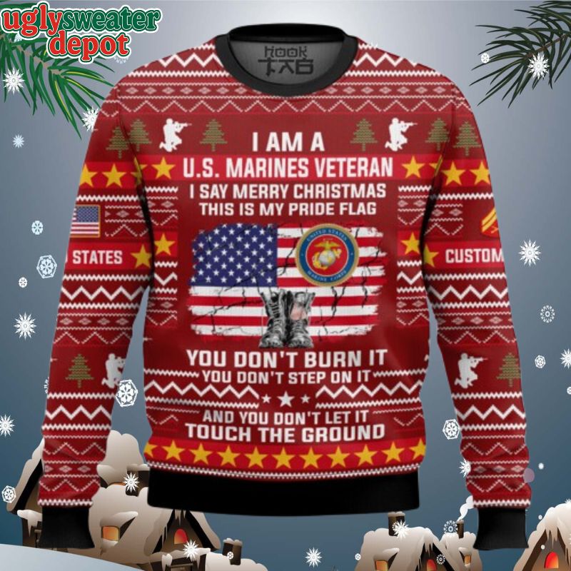 Custom Name And Rank US Marine Corps This Is My Pride Flag Ugly Christmas Sweater