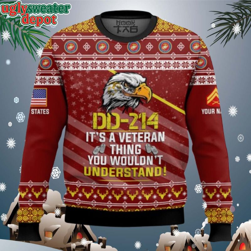 Custom Name And Rank USMC DD-214 It’s A Veteran Thing You Wouldn’t Understand Ugly Christmas Sweater