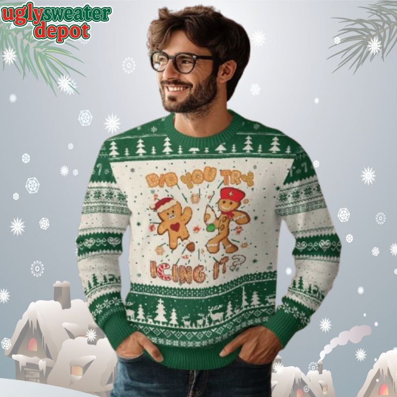 Did You Try Icing It Gingerbread Nurse Funny Ugly Christmas Sweater