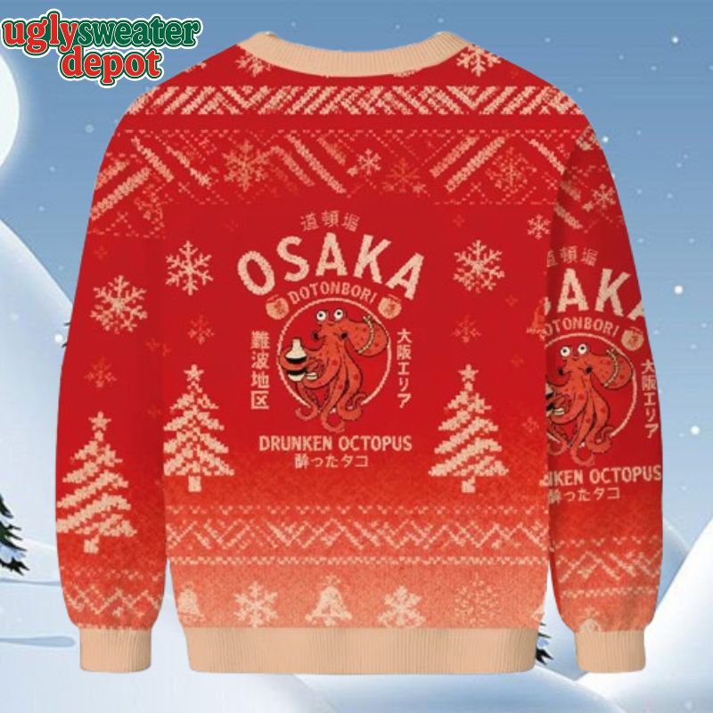 Dotonbori Drunken Octopus Japan Ugly Christmas Sweater