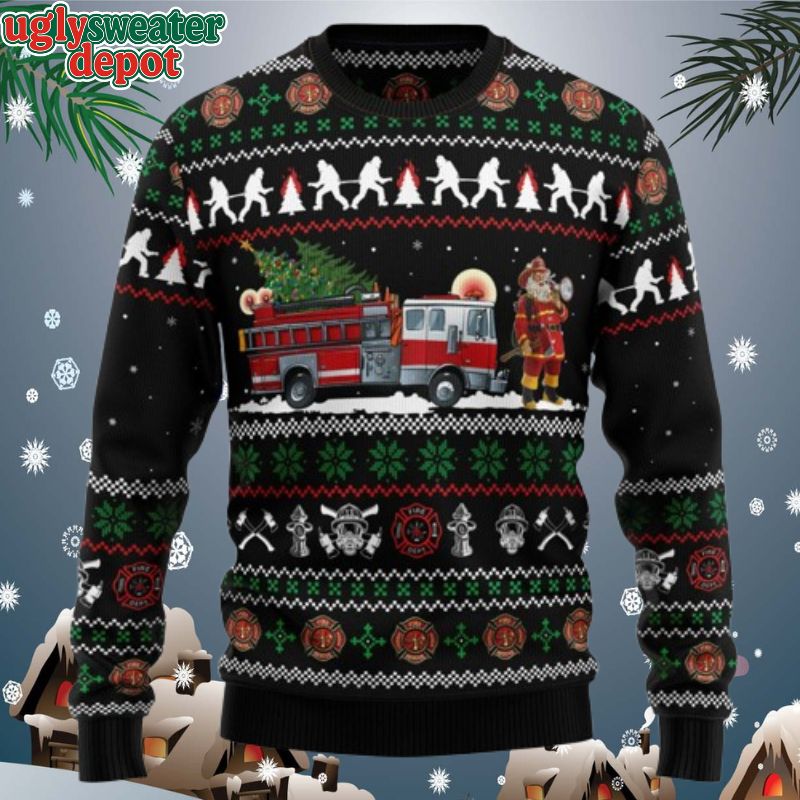 Fire Dept Fireman Firefighter Santa Claus Ugly Christmas Sweater