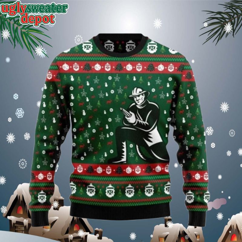 Firefighter Blue Theme Christmas Pattern Ugly Xmas Sweater