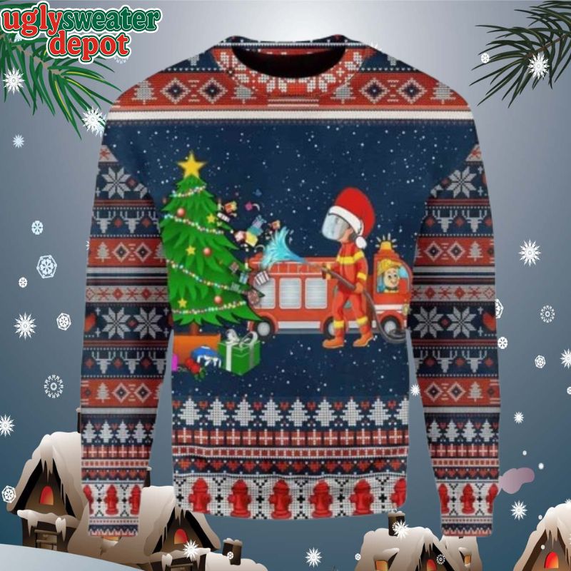 Firefighter Christmas Tree Decoration Ugly Christmas Sweater