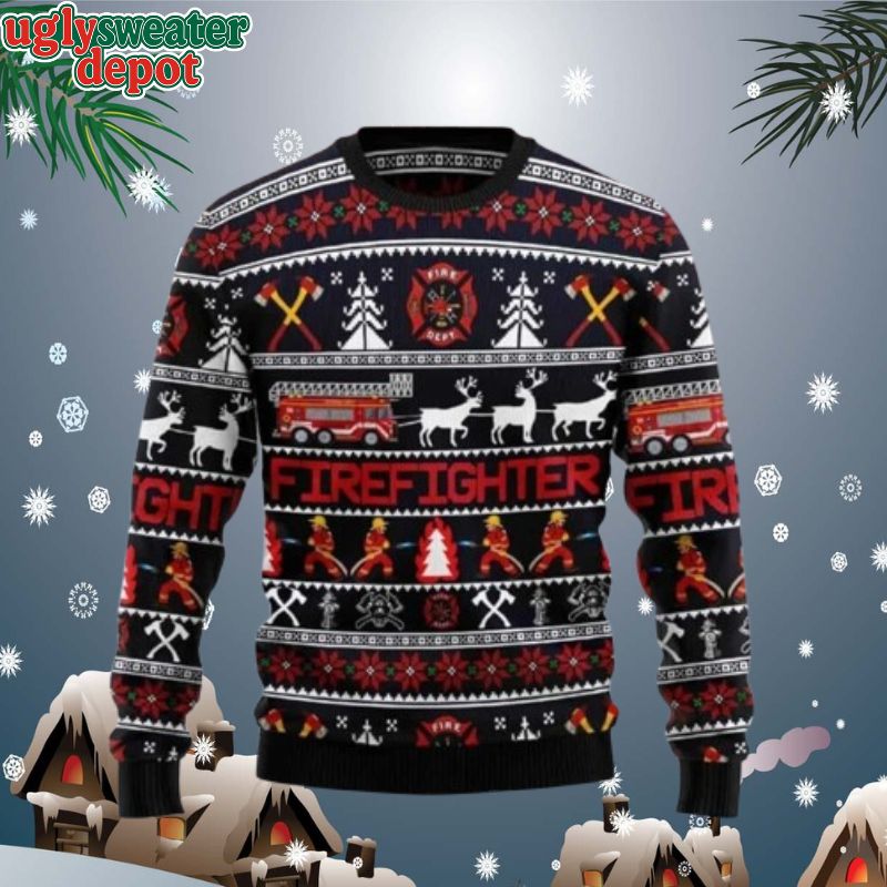 Firefighter Fire Dept Reindeer Ugly Christmas Sweater