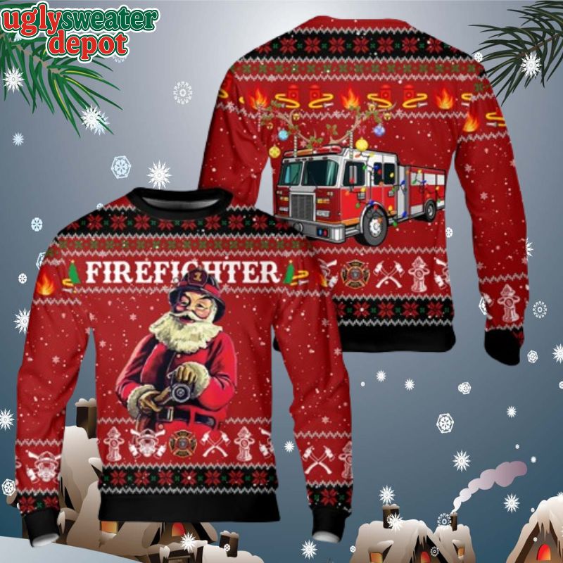 Firefighter Santa Claus Hohoho Ugly Christmas Sweater