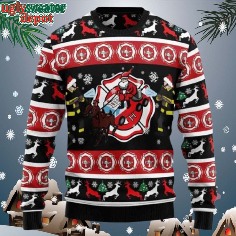 Fireman Firefighter Santa Claus Ugly Christmas Sweater