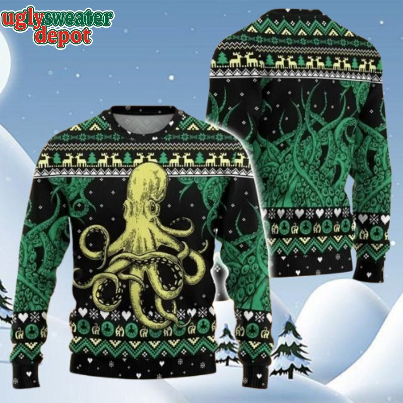 Giant Octopus Christmas Pattern Knitted Ugly Sweater
