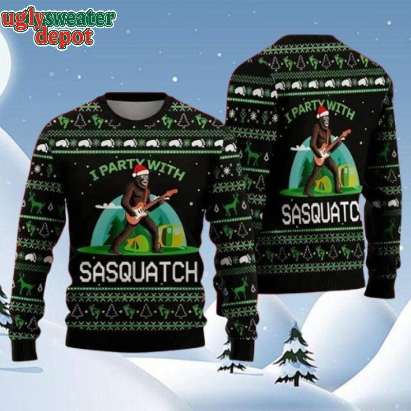 I Party With Sasquatch Bigfoot Ugly Christmas Sweater