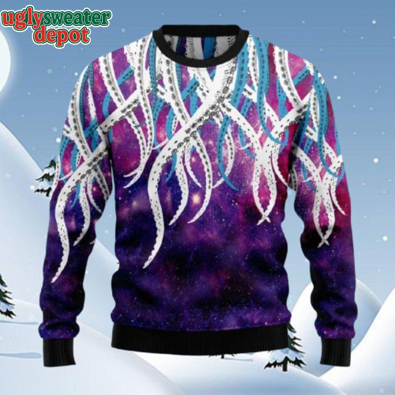 Octopus Leg Galaxy Theme Ugly Christmas Sweater