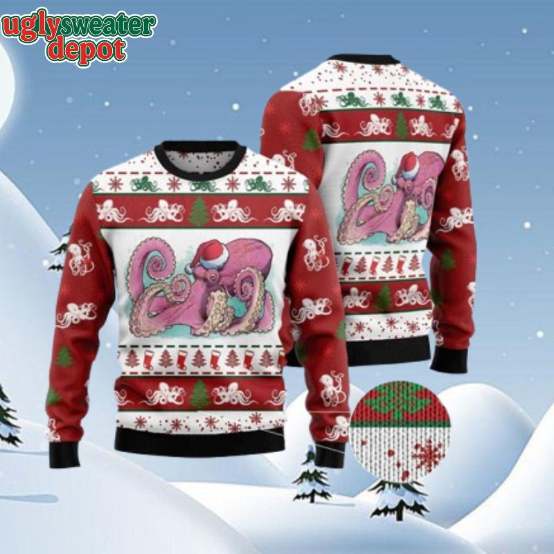 Pink Santa Octopus Noel Ugly Christmas Sweater