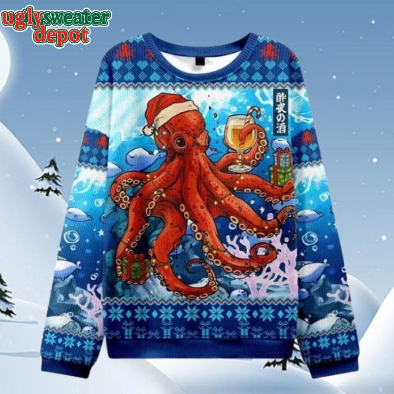 Red Octopus Under Sea Christmas Theme Ugly Sweater