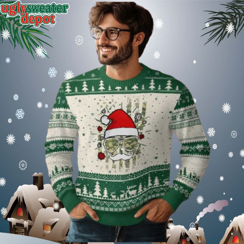 Santa Hat Camo American Xmas Veteran Ugly Christmas Sweater