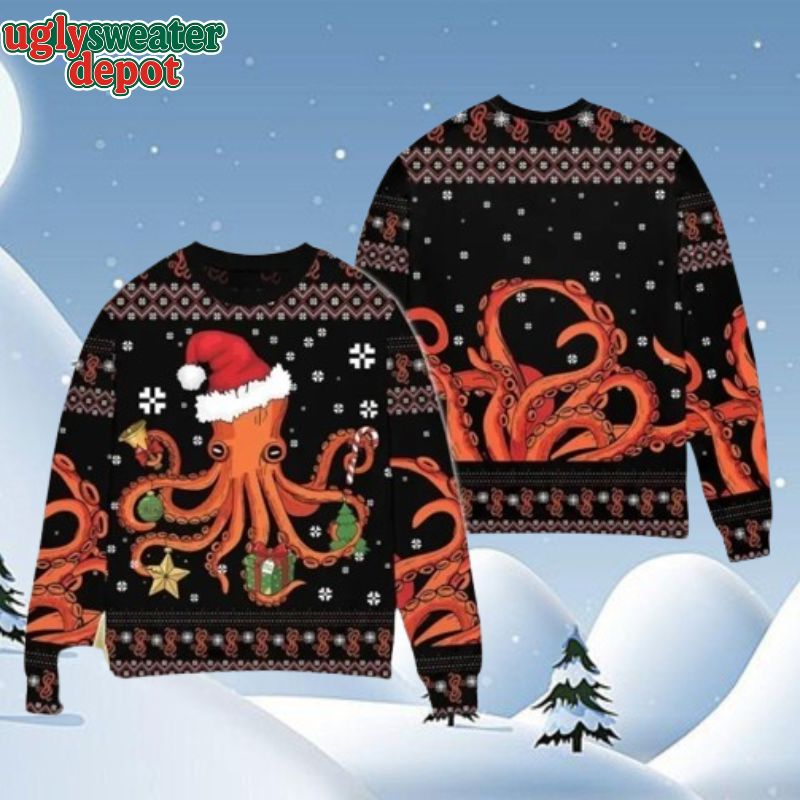 Santa Octopus Decorate Christmas Day Cute Ugly Knitted Sweater