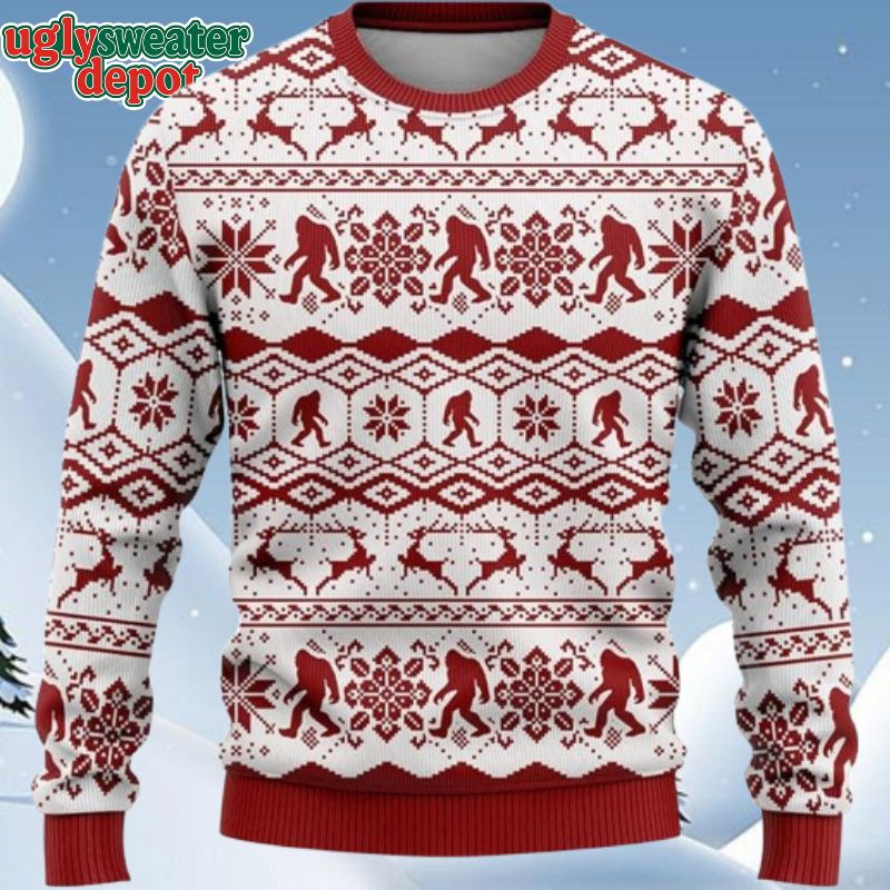 Sasquatch Bigfoot Red Christmas Pattern Ugly Christmas Sweater