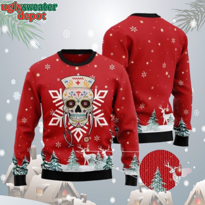 Sugar Skull Nurse Ugly Christmas Sweater