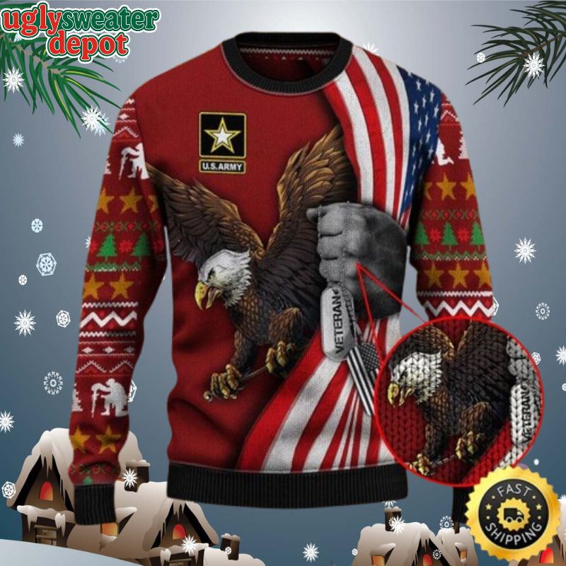 US Army American Flag Veteran Ugly Christmas Sweater