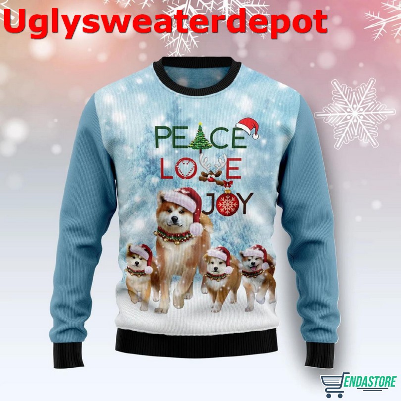 Akita Dog Peace Love Joy Ugly Christmas Sweater