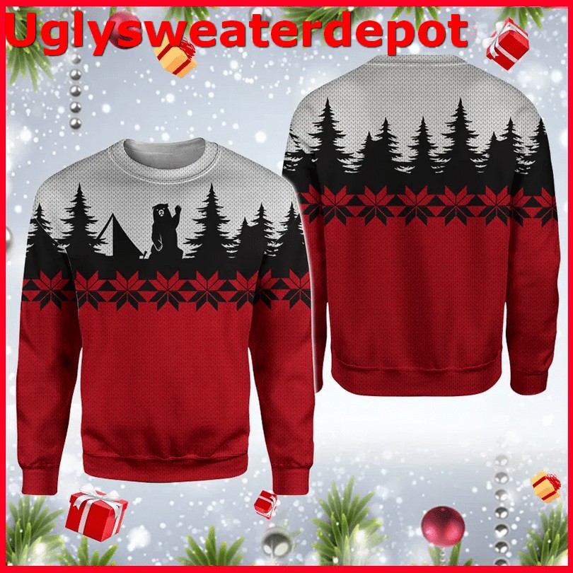 Bear Camping shuh duh fuh cup Christmas sweater