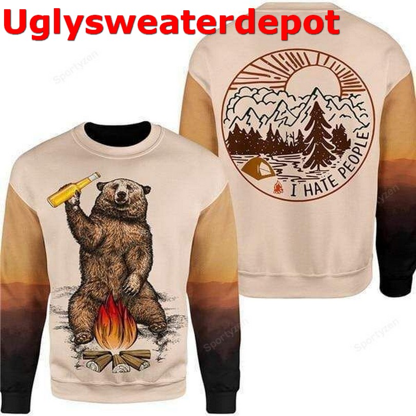 Bear dark silhouettes camping Christmas sweater
