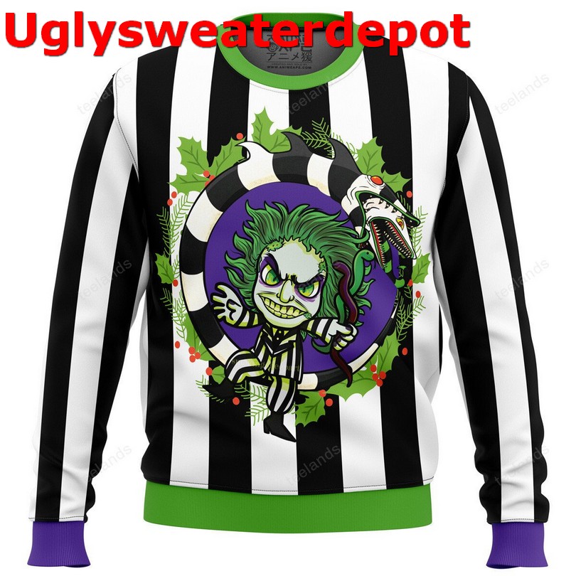 Beetlejuice Classic Halloween Horror Movie Contrast Color Ugly Sweater