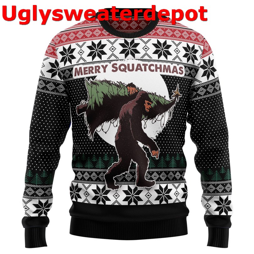 Bigfoot White Walking Ugly Christmas sweater Bigfoot White Walking Ugly Christmas sweater
