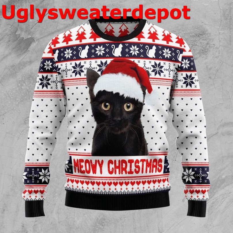Black Cat Meowy Christmas Tree Ugly Christmas Sweater