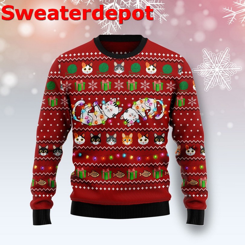 Cat caffeine Christmas sweater