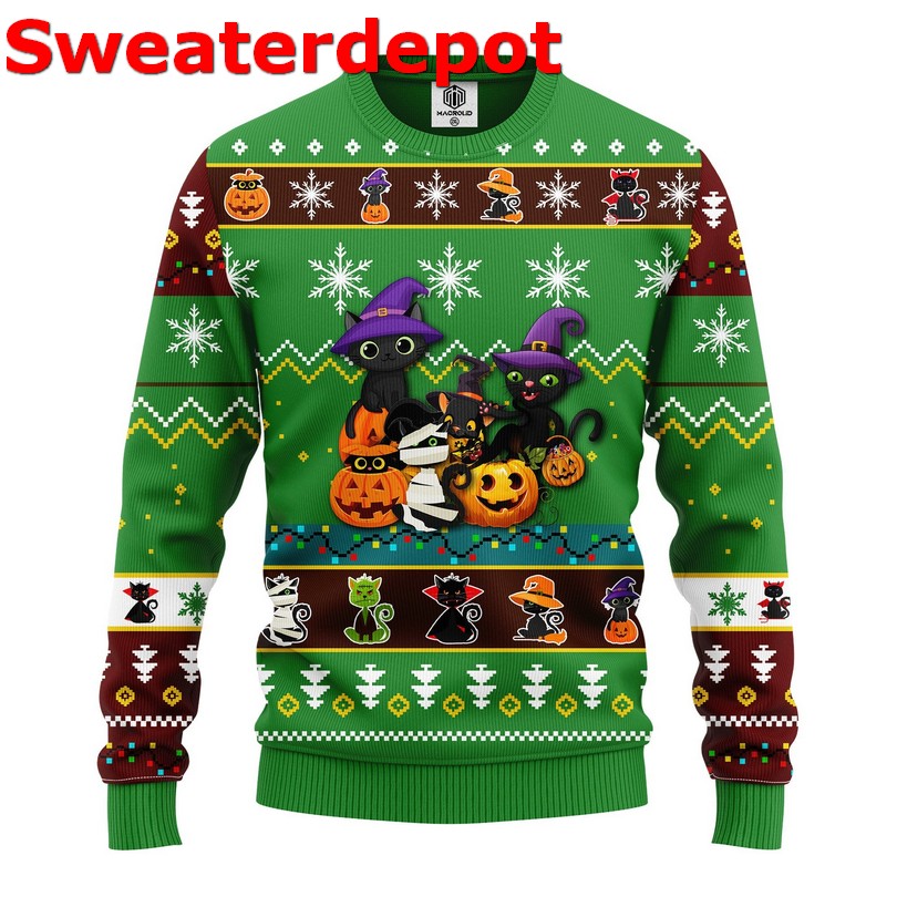 Cat I Will Destroy Christmas Snowflower Ugly Christmas Sweater