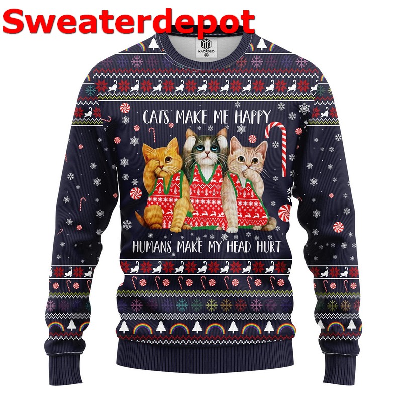 Cat play with Christmas tree sweater
