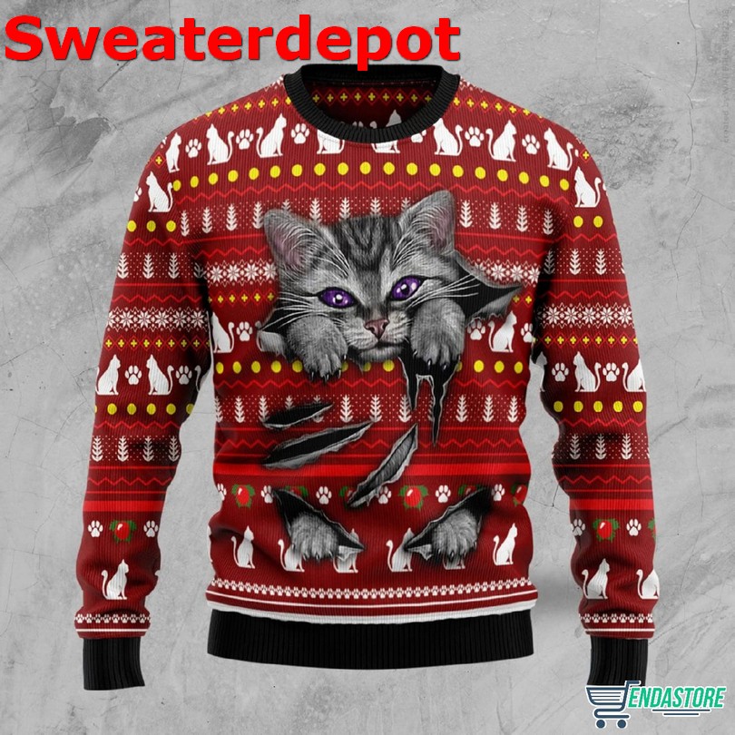 Cat Sleigh Christmas sweater