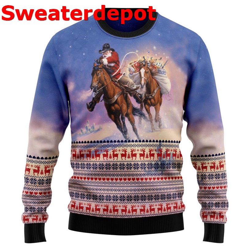Cowboy Santa Claus Christmas sweater