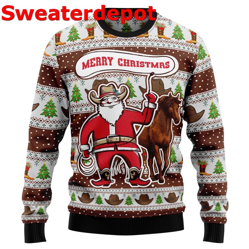Cowboy Santa Claus merry Christmas sweater